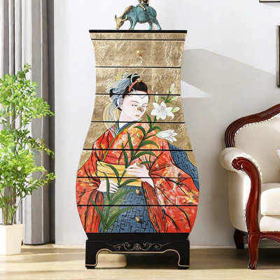 Hand-Painted Gold Foil Seven-Drawer Accent Chest