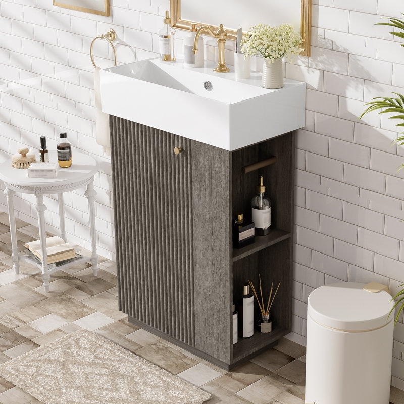 22" Single Bathroom Vanity With Ceramic Top, Dark Gray