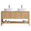 Meuble-lavabo autoportant moderne de 60 po avec 2 lavabos en céramique, pierre frittée blanche, 4 portes texturées et système de fermeture en douceur