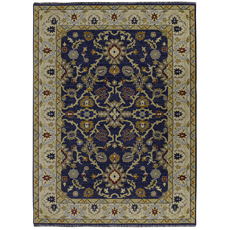 Tapis décoratif bleu marine et ivoire Eutizio, Rectangulaire 8 pi x 10 pi
