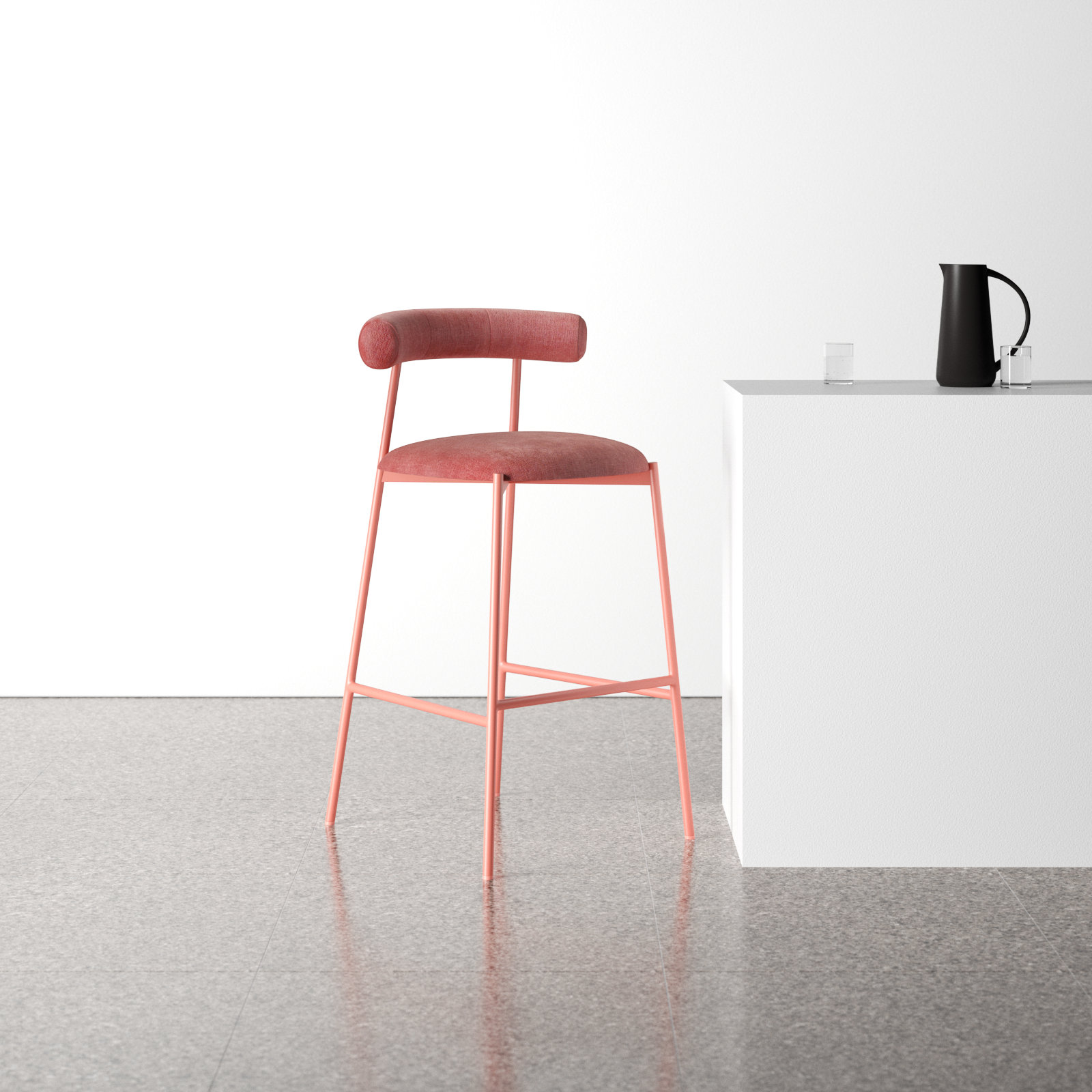 Geraldina Velvet Bar & Counter Stool, Bar Stool (29.1” Seat Height), Mauve