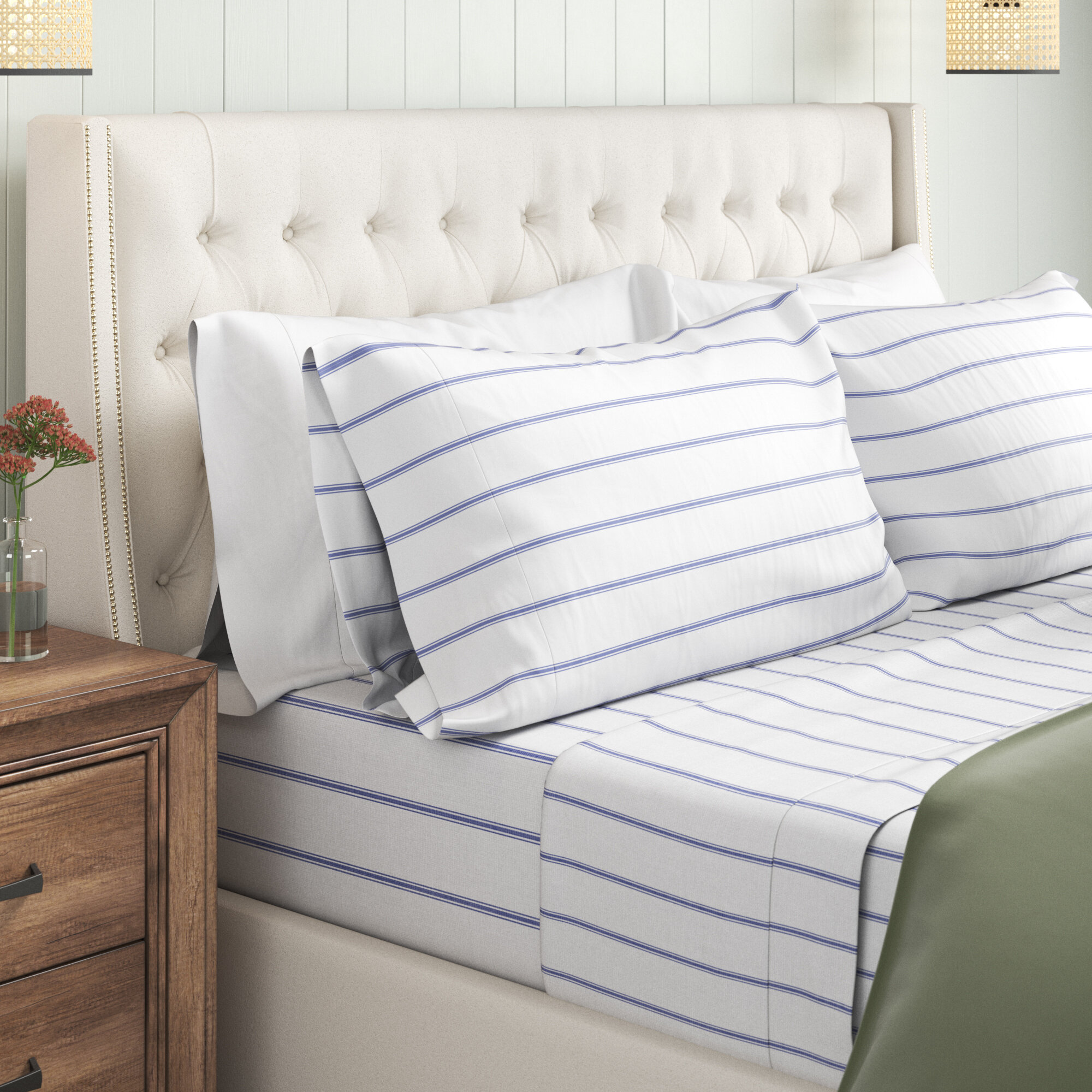 Truly Soft Ticking Stripe Sheet Set, White, Queen