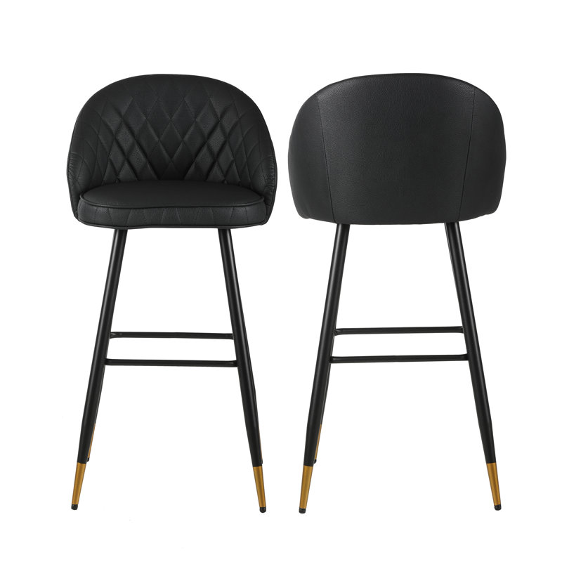 Chaise de bar en cuir Keliyah, Noir, noir, noir, noir