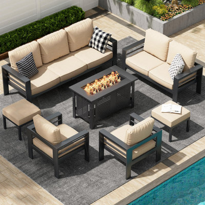 Ensemble de meubles de patio en aluminium avec foyer