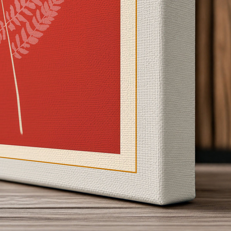 Cream Fern on Red Botanical - Wrapped Canvas, Cream Border, 30x20 - 76.2 x 50.8 cm