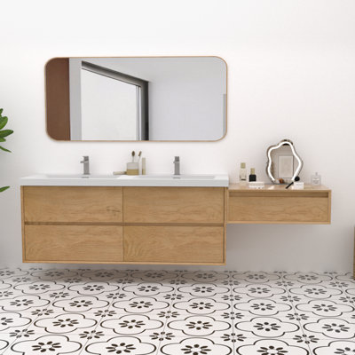 Mellani 90 Inch Floating Bathroom Vanity & Makeup Table Set