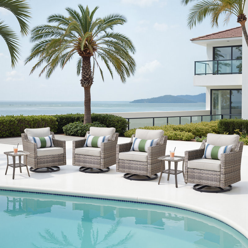 Ensemble de meubles de patio 6 pièces, ensemble de chaises pivotantes et pivotantes avec table d'appoint, Beige