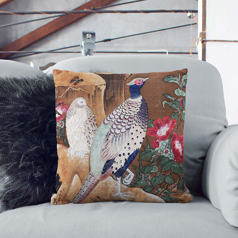 Pheasant by Ogata Tomin Cushion with Filling, 55cm H x 55cm W x 20cm D
