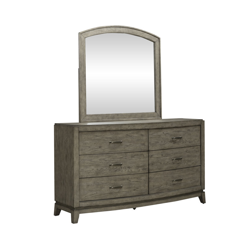 Ensemble de chambre à coucher avec commode et miroir Drelan, Tan/Beige