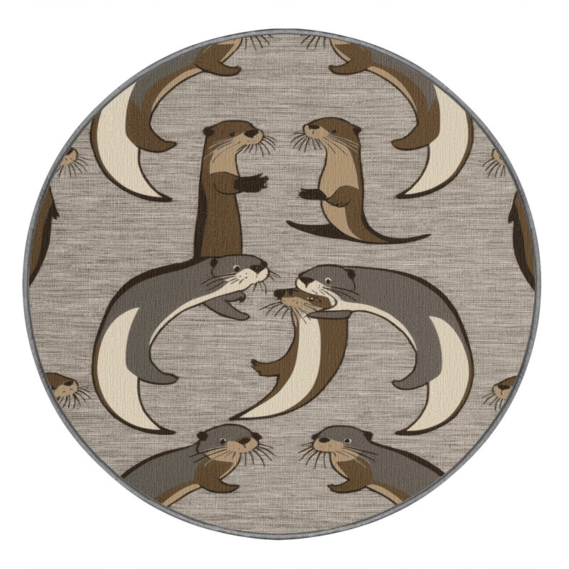 Washable African Clawless Otter Wildlife Area Rug, Round 5'