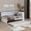 Lit de jour en bois pleine grandeur avec tablettes, DEL et lit gigogne-119295787