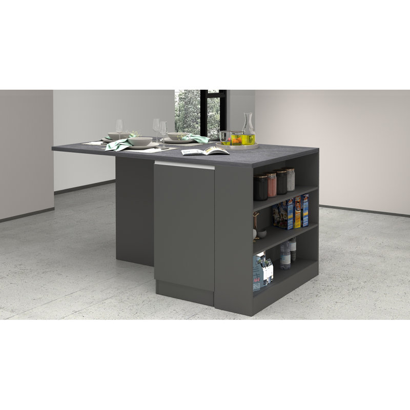 Naadirah Wood Kitchen Island, Anthracite/Slate