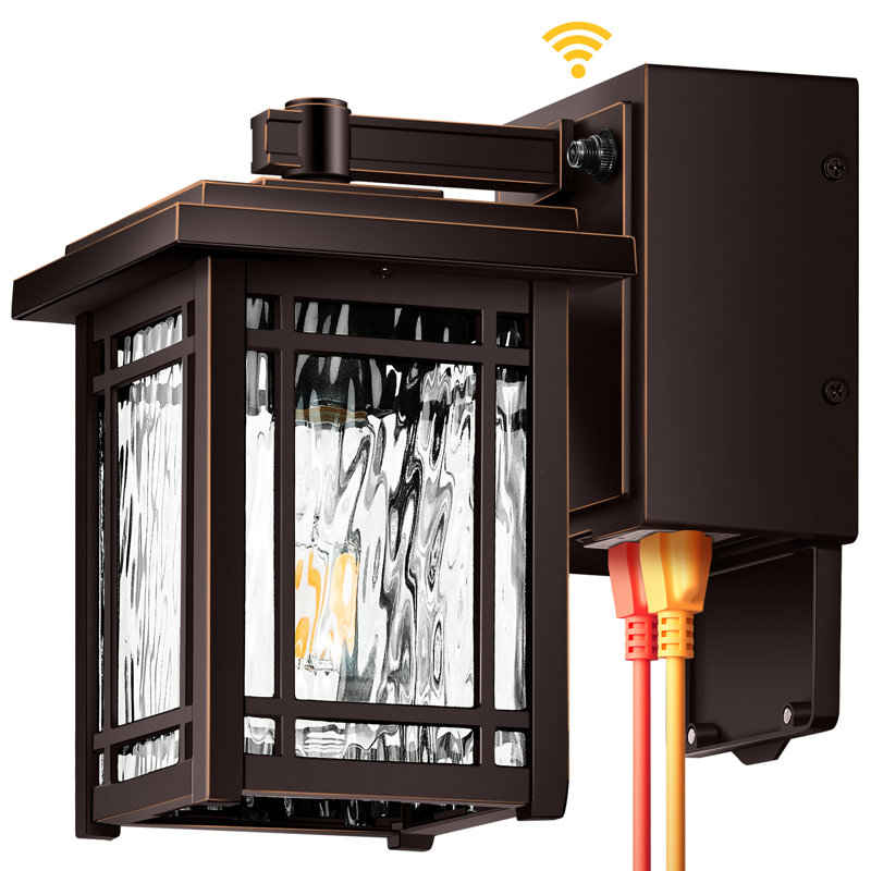 Modern Porch Light with GFCI Outlet, Dusk to Dawn Outdoor Wall Light, Oil Rubbed Bronze