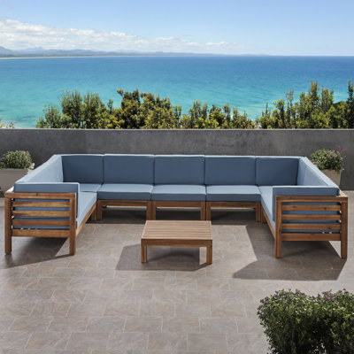 Maher Acacia 9 - Person Modular Patio Conversation Set with Cushions