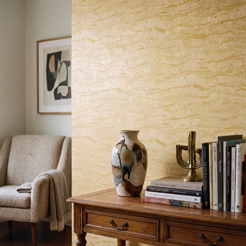 New Touch Collection Metallic Ripple Wallpaper Roll, Yellow