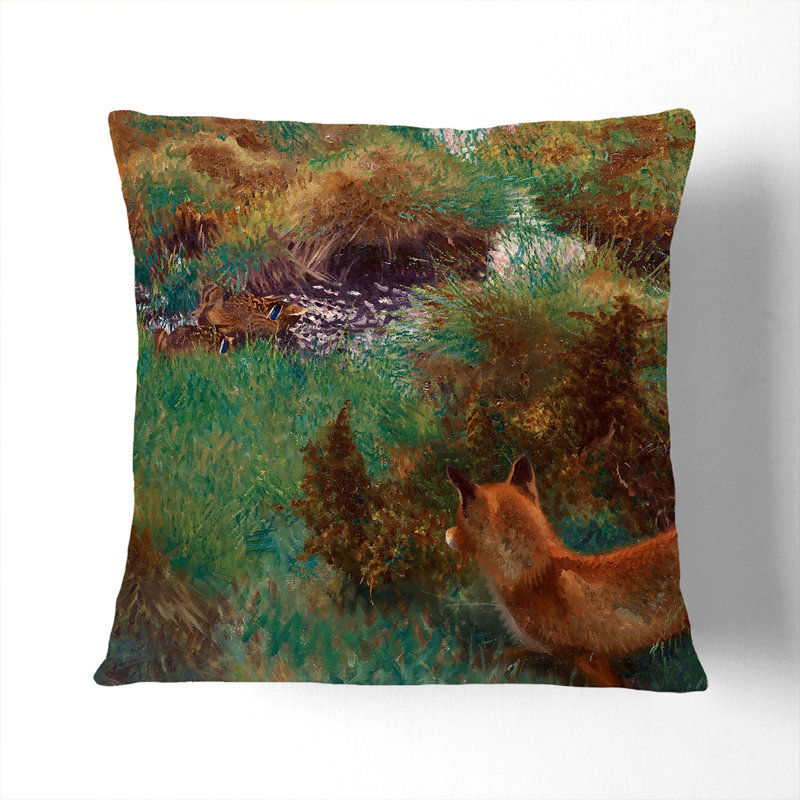 Fox Stalking Wild Ducks Scatter Cushion, 55cm H x 55cm W x 20cm D, White