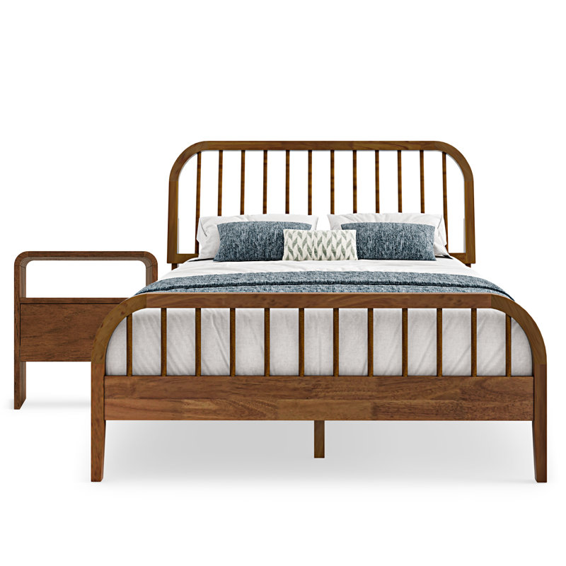 Yinka Solid Wood 2 Piece Bedroom Set, 2 Pcs: Bed, Nightstand, King