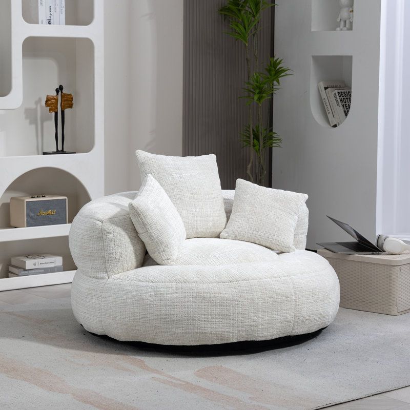 Jaquarion 42.52'' Wide Compression Barrel Chair, Beige Chenille