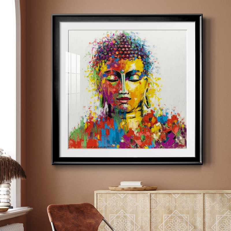 Bouddha - peinture encadrée, Papier encadré noir, H 30,5 po x l 30,5 po x P 1,5 po