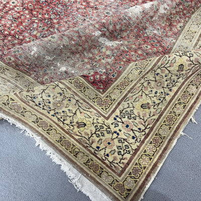 Large Vintage Turkish Antique Wool Rug with Floral Design in Rich Red Hue for Salon