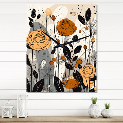Retro Terracotta Wildflowers Illustration VI - Abstract Botanicals Wall Clock