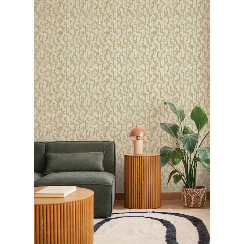 Papier peint géométrique imitation châtaignier C chiffre, Brun