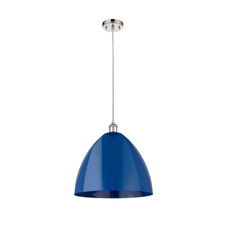 Luminaire suspendu conique 1 lumière, Bleu, Argent