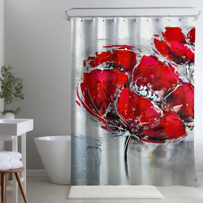 Floral – Polyester Shower Curtain, Dye Sublimation Print, 71" W × 74" L