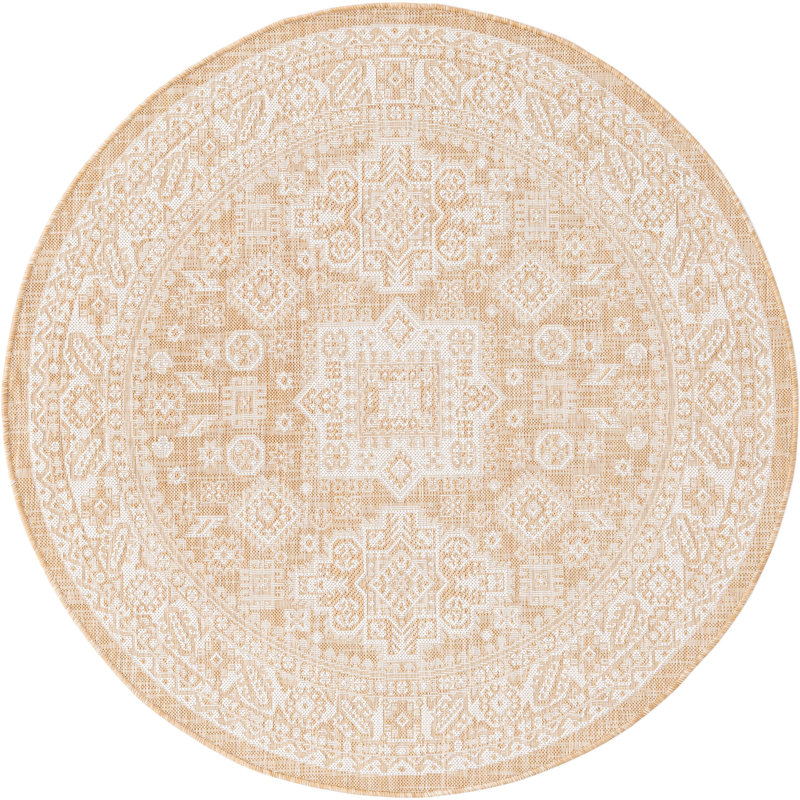 Outdoor Chand Area Rug Orange Color, Round 5'3"
