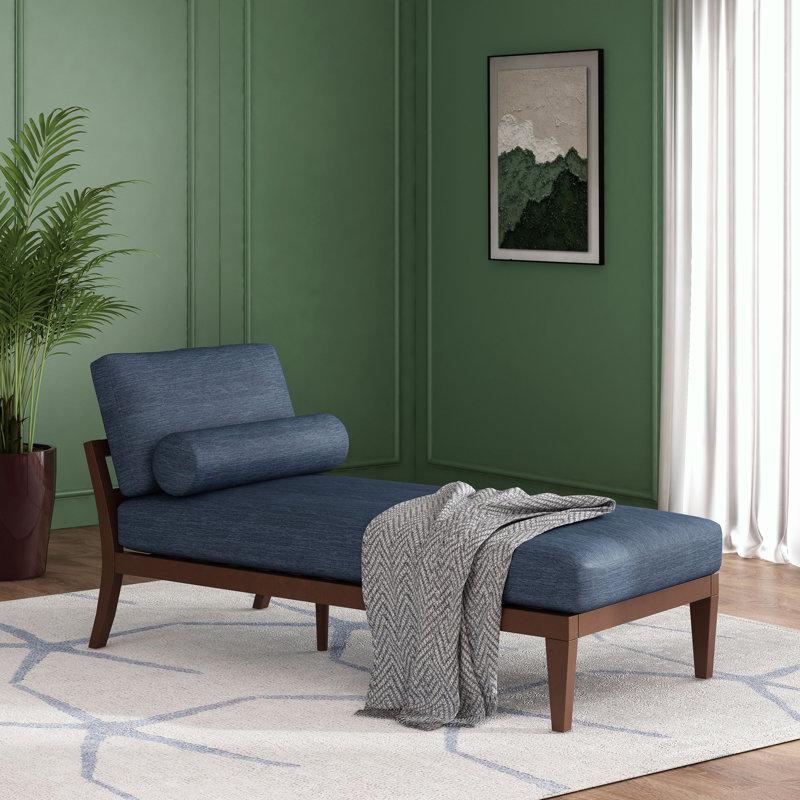 Chaise longue en tissu Sarom avec traversin, Bleu marine 100% polyester