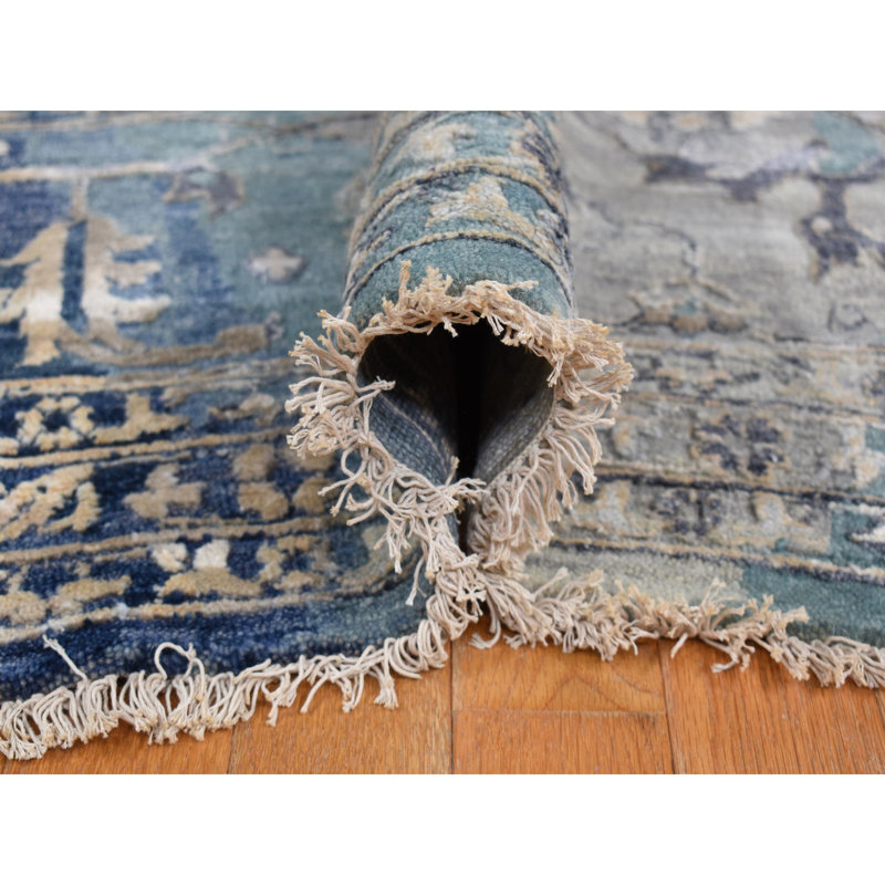 Tapis surdimensionné en laine noué à la main bleu 11 pi 8 po x 14 pi 8 po EB8EBDAEFD05444396F9F482F09A3ED4