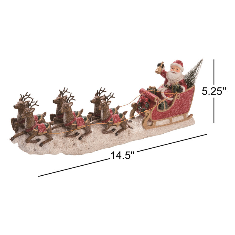 Transpac Resin 14.5 in. Multicolor Christmas Reindeer Santa Sleigh