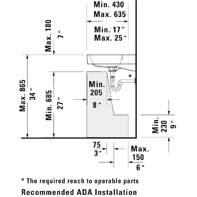Happy D.2 Ceramic Rectangular Wall Mount Bathroom Sink with Overflow
