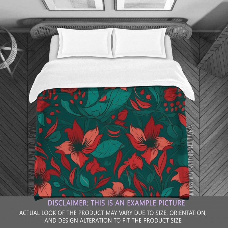 Machine Printed Comforter, Green/Red/Black Floral, Twin Extra Long Comforter