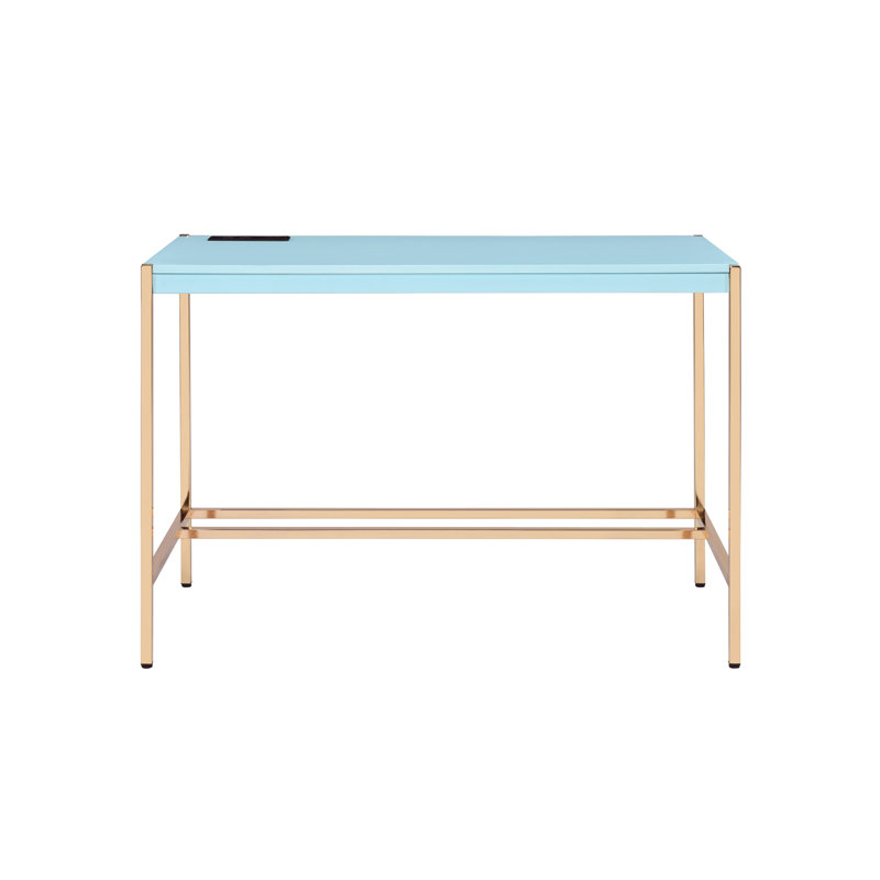 Blue And Gold Writing Desk With USB Ports, Blue