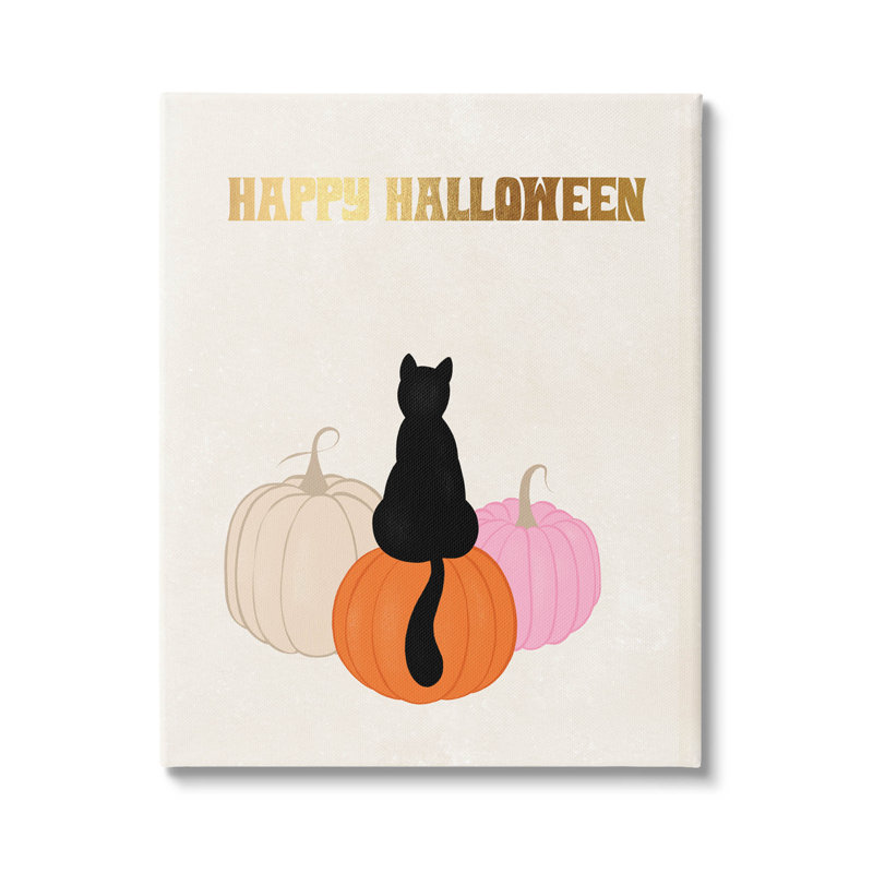 «Happy Halloween», chat noir, citrouilles, art mural par Jo Taylor, H 30 po x l 24 po x P 1,5 po