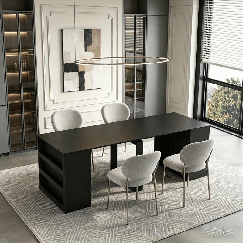 Table de salle à manger extensible pliable, Noir