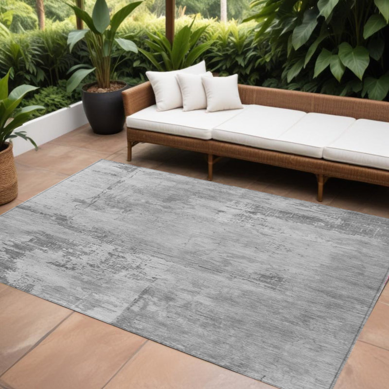 Tapis extérieur lavable abstrait gris et argent 10 pi x 14 pi