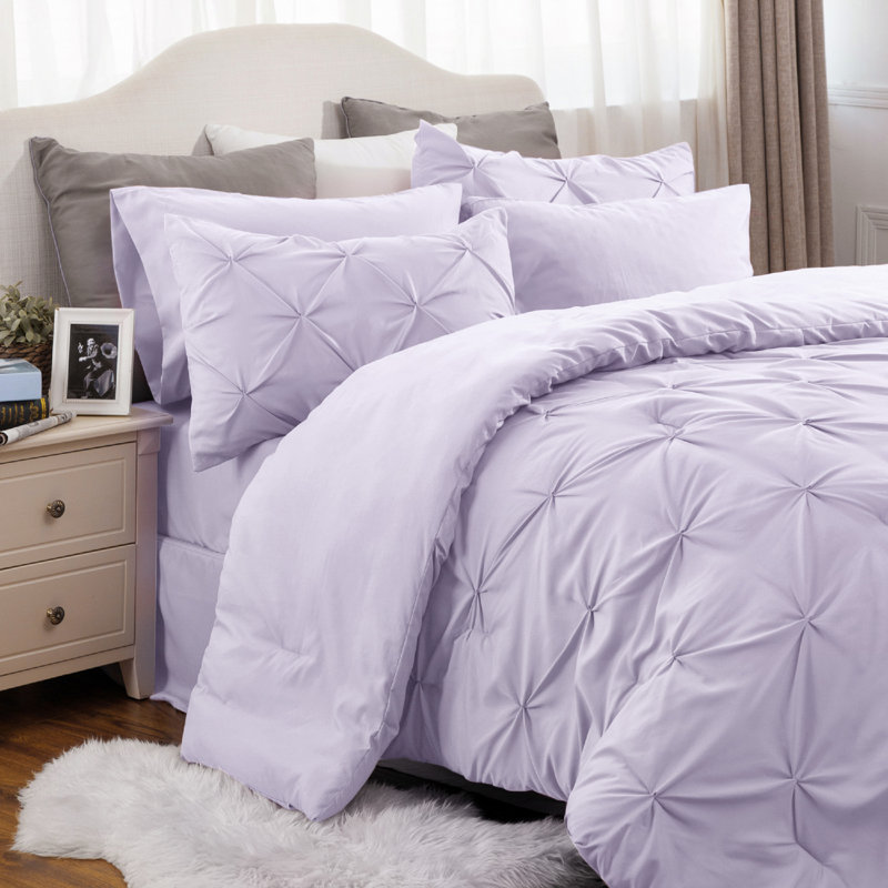 Bed-in-a-bag Pintuck - Bourgogne, Mauve clair, Édredon double et 6 pièces supplémentaires
