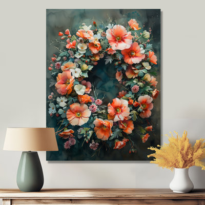 «Pink Green Spring Symphony Wreath», reproduction d'art murale couronne