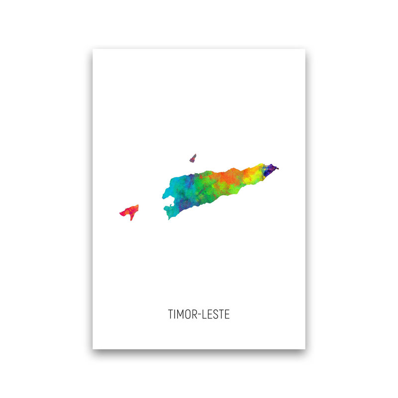 Timor-Leste Watercolour Map by Michael Tompsett - Print, 59cm H x 42cm W x 1cm D, Unframed