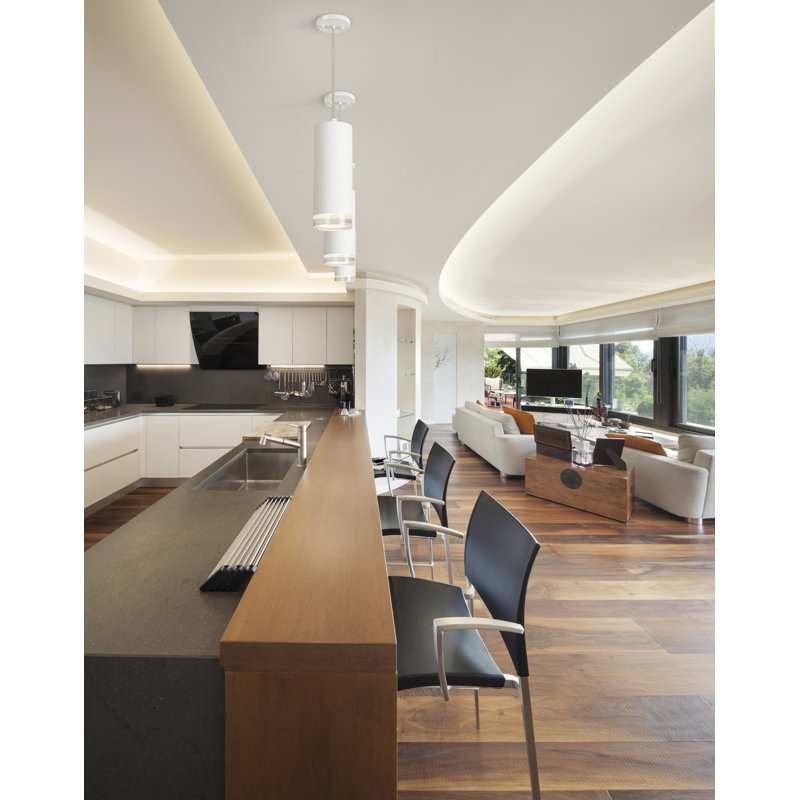 Eclat 10'' LED Cylinder Pendant with Clear Crystal Disc in Brushed Nickel