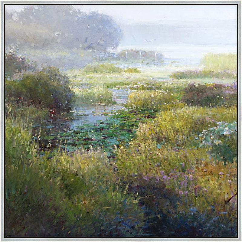 Still Waters And Marsh Bloom Print, Silver, 26" H x 26" W