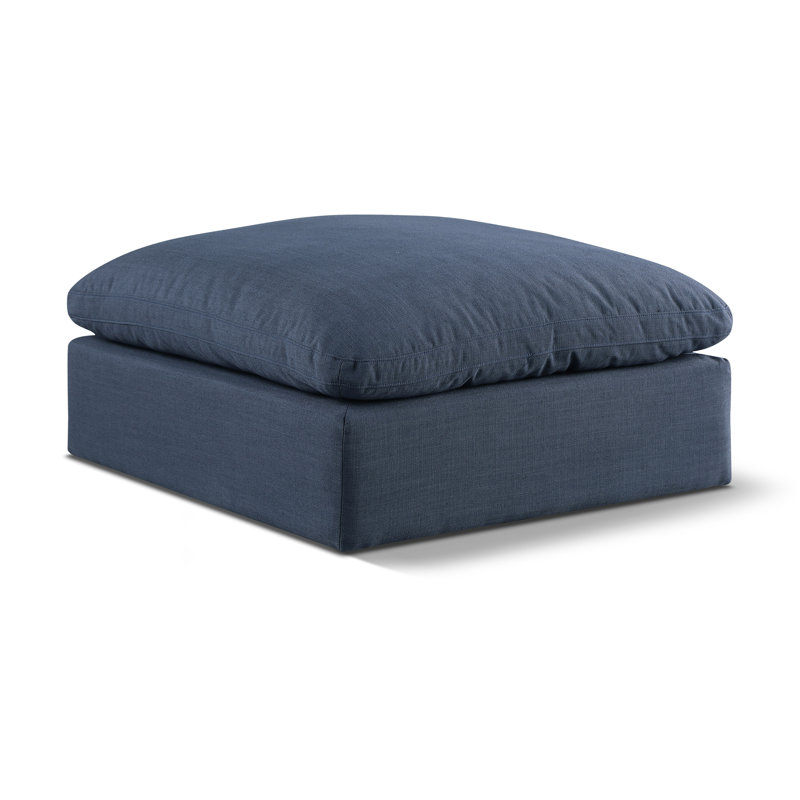 Israar Upholstered Ottoman, Navy Linen Textured Fabric