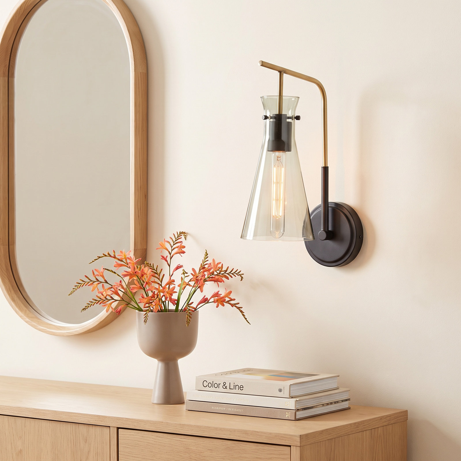 Garza Single Light Glass Dimmable Armed Sconce