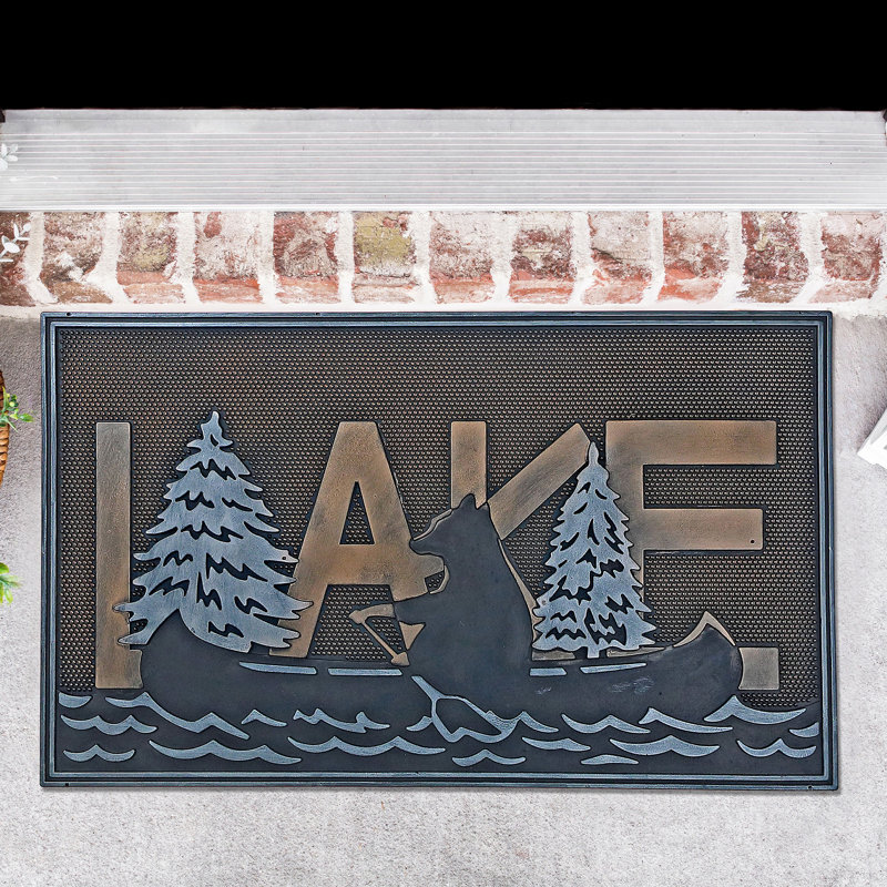 Tapis d'entrée avec lac 30 po x 18 po Lake with Bear on Canoe