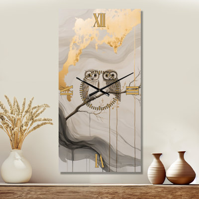 Owls in Golden Forest II - Lodge Silent Metal Wall Clock