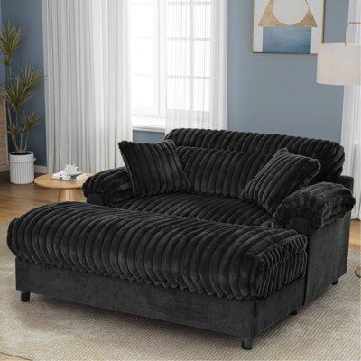 Modern Chaise Lounge Sofa 62" Cloud Chaise Sofa Cozy Plush Sofa Couch with Two Throw Pillows for Living Room, Black