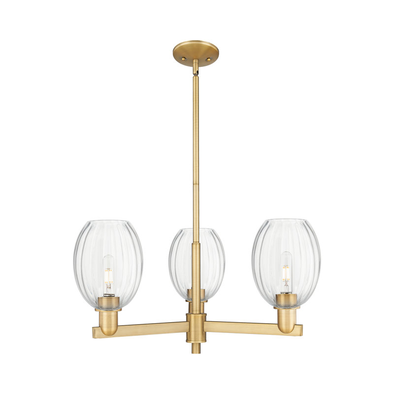 Hailsham - Lustre suspendu 3 lumières, Laiton brossé, Clair, Trois lumières