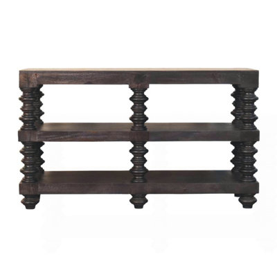Console à tablette en bois de frêne massif noir avec rangement